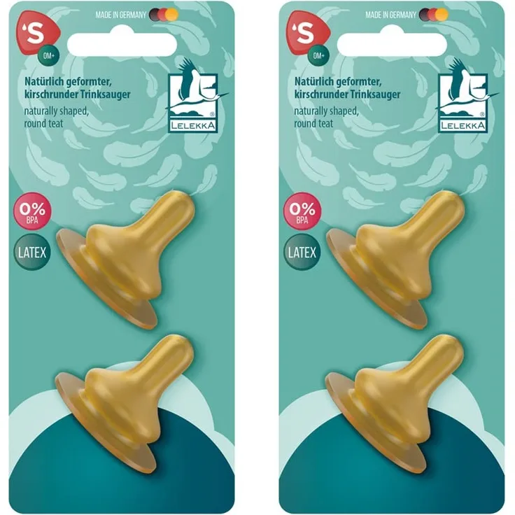 Lelekka® Latex Rund Sauger Gr. S feinste Sauglochgröße 4er Pack, speziell für neugeborene Stillkinder, ab 1. Tag
