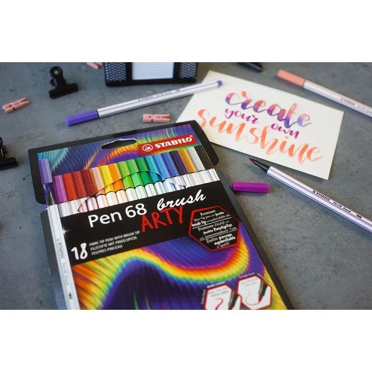 Premium-Filzstift mit Pinselspitze für variable Strichstärken - STABILO Pen 68 brush - ARTY - 18er Pack - mit 18 verschiedenen Farben - Preisvergleich – Bild 5