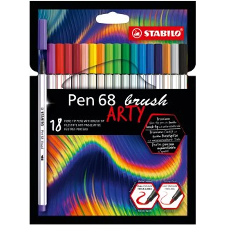 Premium-Filzstift mit Pinselspitze für variable Strichstärken - STABILO Pen 68 brush - ARTY - 18er Pack - mit 18 verschiedenen Farben - Preisvergleich – Bild 1