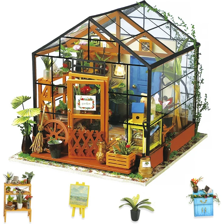 Rolife Miniatur DIY Puppenhaus Küche Kits mit Licht DIY Holz Mini Haus Modell Erwachsene-Kinder 14 15 16 17 18 Jahre Alt (Cathy's Flower House) – Bild 1