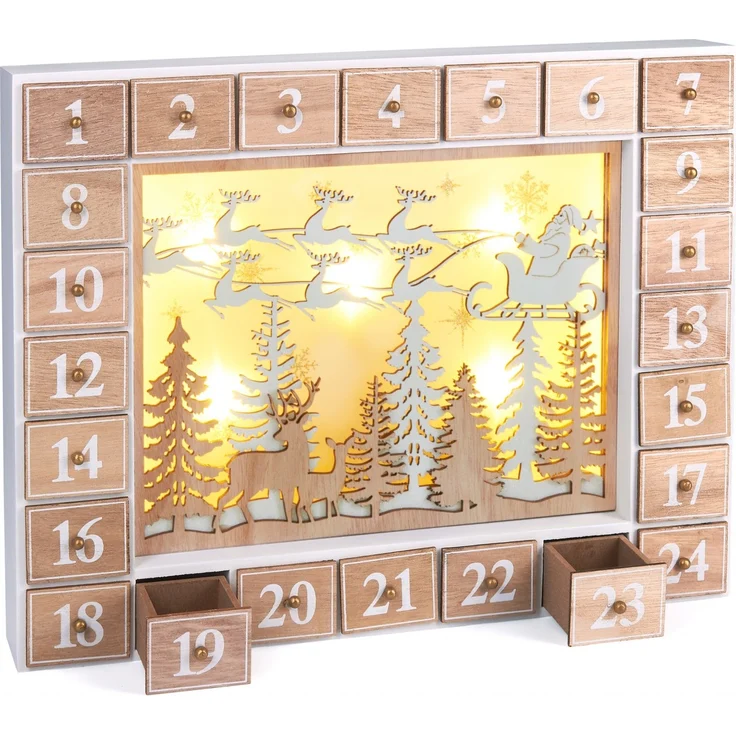 Wiederverwendbarer Adventskalender aus Holz zum Befüllen - Wald - mit LED-Beleuchtung