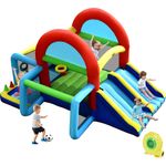 COSTWAY Aufblasbare Hüpfburg, Springburg mit Doppelrutschen, Outdoor Spielburg Hüpfschloss für Kinder (424 x 300 x 240 cm + 450W Gebläse)