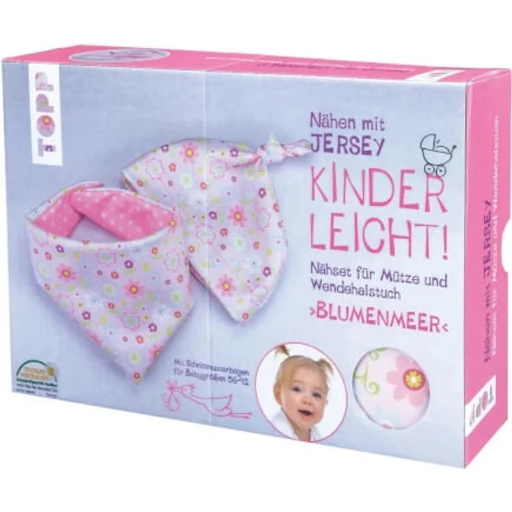 Nähen mit Jersey - Kinderleicht! Nähset Mütze und Wendetuch Blumenmeer: Anleitung und Material für eine Knotenmütze und EIN Wendedreieckstuch aus Jersey-Stoff für Mädchen zum Selbernähen