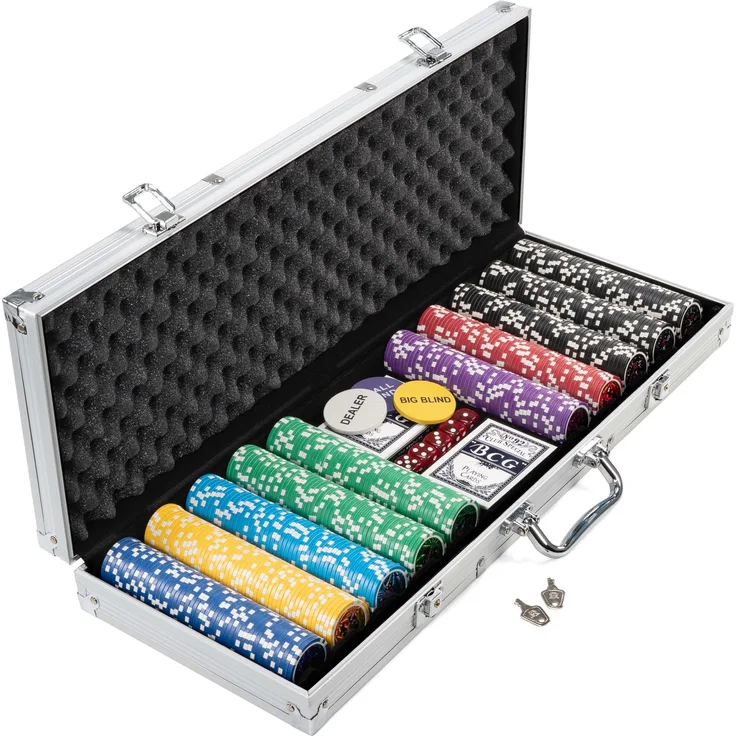 Nexos Pokerkoffer Pokerset 500 300 Laser Pokerchips Poker Komplett Set 12 g Chips Deluxe Größe wählbar (500 Chips)