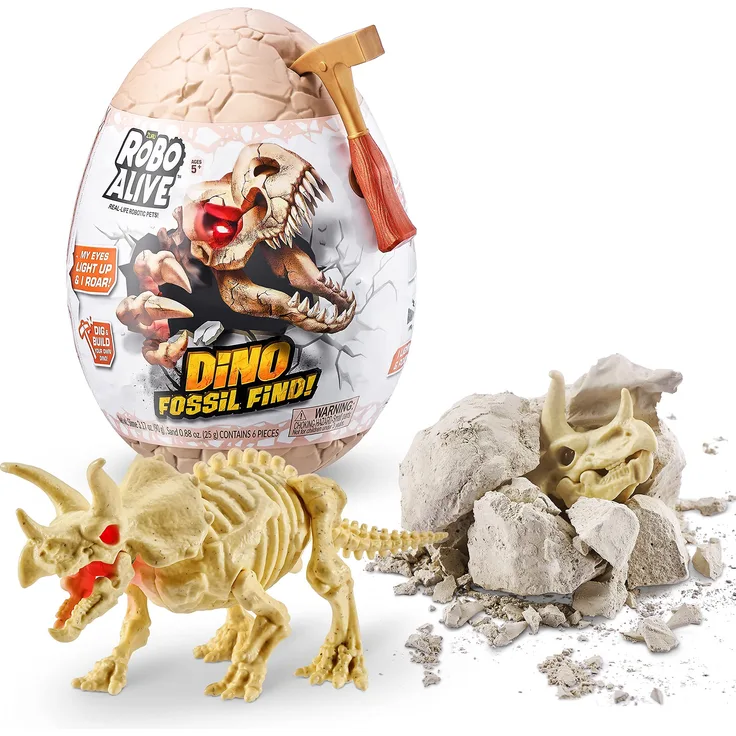 Robo Alive Dino Fossil Find - Triceratops, Überraschung Roboterspielzeug, Dinosaurier-Entdeckerset (Triceratops)