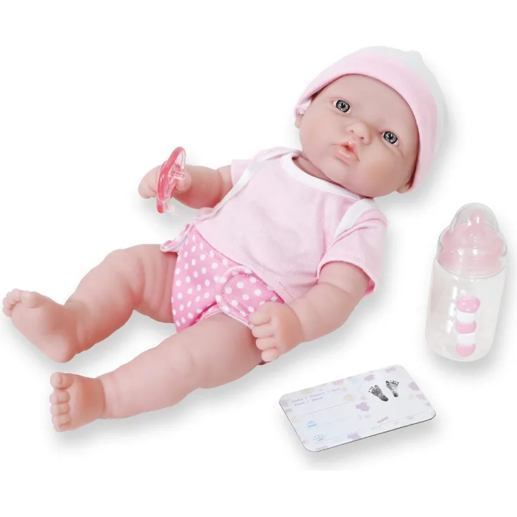 JC TOYS - La Newborn Neugeborene, 30 cm, weiches Vinyl, inkl. 6 Zubehörteile, Rosa, ideal zum Spielen, entworfen in Spanien von Berenguer, +2 Jahre