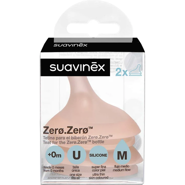 SUAVINEX, Anti Colic Sauger für Suavinex Zero Zero Anti-Colic-Flasche, Größe M, mittlerer Nahrungsfluss, 0 Monate, Packung mit 2 – Bild 1
