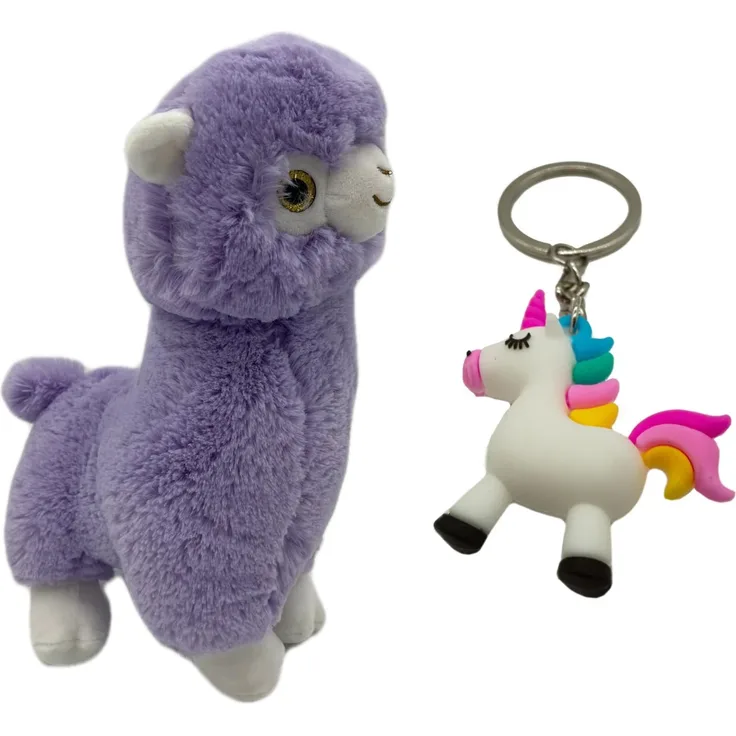Alpaka Regenbogen Plüsch-Tier 27 cm groß niedliches weiches Kuschel-Tier Lama Rainbow Spielzeug bunt Baby Valentinstag Geburtstag Weihnachten Hochzeitstag Geschenkideen Uni lila Pastell+ GRATIS Schlüsselanhänger