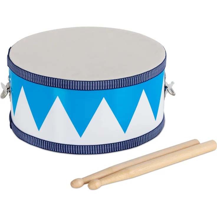 Classic Cantabile Kindertrommel aus Holz - Musikinstrument zum Trommeln und Umhängen - Trommel für Kinder Inklusive Trommelstöcke - Ideal für Kinder ab 3 Jahre - Weiß-Blau