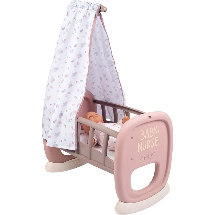 Smoby Toys - Baby Nurse Puppenwiege mit Himmel - Puppenbett mit Wippfunktion für Puppen bis 42 cm - Puppenzubehör für Kinder ab 18 Monaten