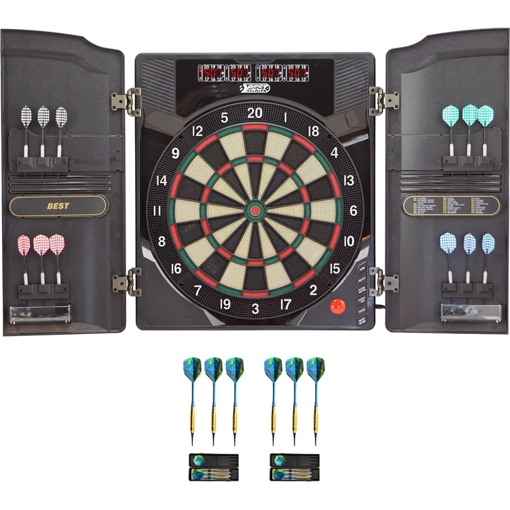 Best Sporting Dart Set Oxford 2. 0 mit 18 Dartpfeilen/Ersatzspitzen & Etui I Dartscheibe elektronisch im hochwertigen Set I elektronische Dartscheibe mit Zubehör I Dart Kabinett mit Zubehör – Bild 2