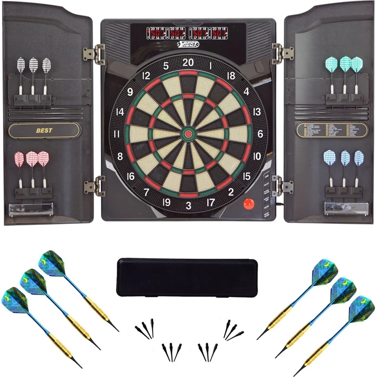 Best Sporting Dart Set Oxford 2. 0 mit 18 Dartpfeilen/Ersatzspitzen & Etui I Dartscheibe elektronisch im hochwertigen Set I elektronische Dartscheibe mit Zubehör I Dart Kabinett mit Zubehör – Bild 1