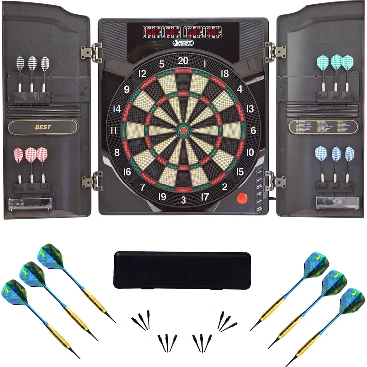 Best Sporting Dart Set Oxford 2. 0 mit 18 Dartpfeilen/Ersatzspitzen & Etui I Dartscheibe elektronisch im hochwertigen Set I elektronische Dartscheibe mit Zubehör I Dart Kabinett mit Zubehör