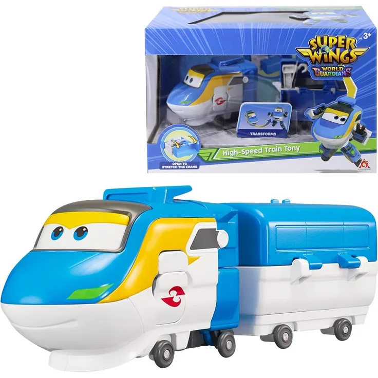 Super Wings - Transformationszug Roboter Tony geeignet für 3 4 5 6 7 Jahre alte Jungen und Mädchen, Transformationszug Action-Figuren für Vorschule Spielen und Geburtstagsgeschenke, 5 Zoll