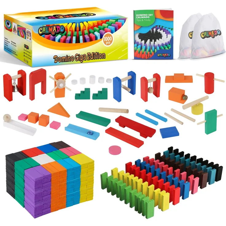 calmado - Domino Spiel 1000 teilig Dominosteine aus Holz, Spielzeug ab 3 Jahre - Bausätze für Kinder - Domino Giga Edition im Set + Tasche + Anleitung + Accessoires – Bild 1