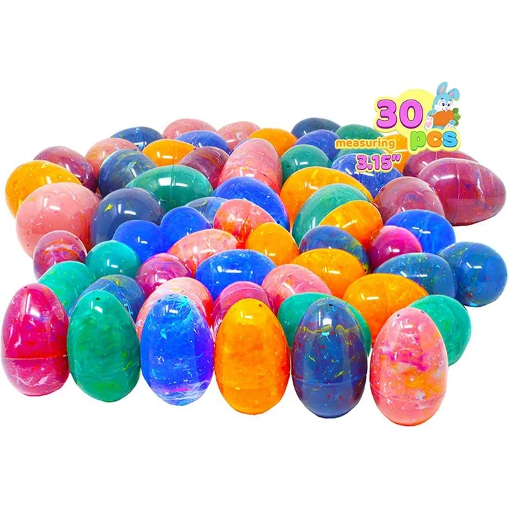 JOYIN 30 Stück Schillernd Bedruckte Helle Ostereier aus Kunststoff, 8,9 cm hHoch, für Die Osterjagd, Korbfüller, Klassenzimmer Preiszubehör, Leckereien und Partygeschenke