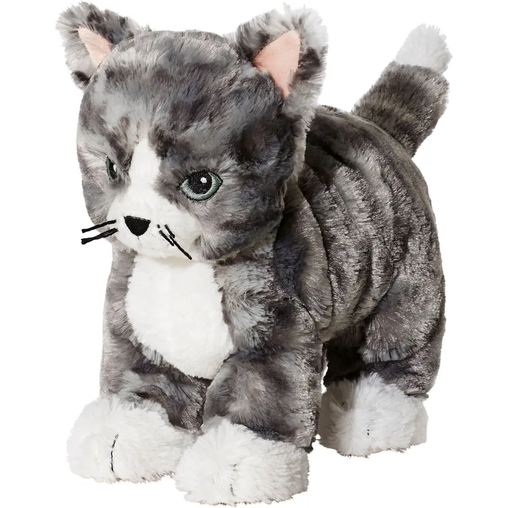 IKEA LILLEPLUTT - Stofftier, Katze, grau, weiß - 21 cm