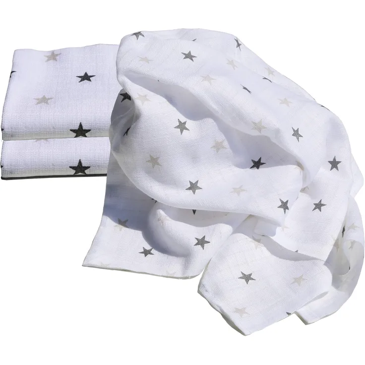 Clevere Kids Mulltücher bunt bedruckt | 3er-Pack | saugstark | Mullwindeln 70x80 cm | OEKO-TEX (Sterne hellgrau-anthrazit)