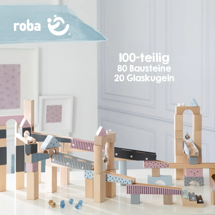 roba Kugelbahn, große Holzkugelbahn mit 100 Teilen, umfangreiche Aufbaumöglichkeiten – Bild 5