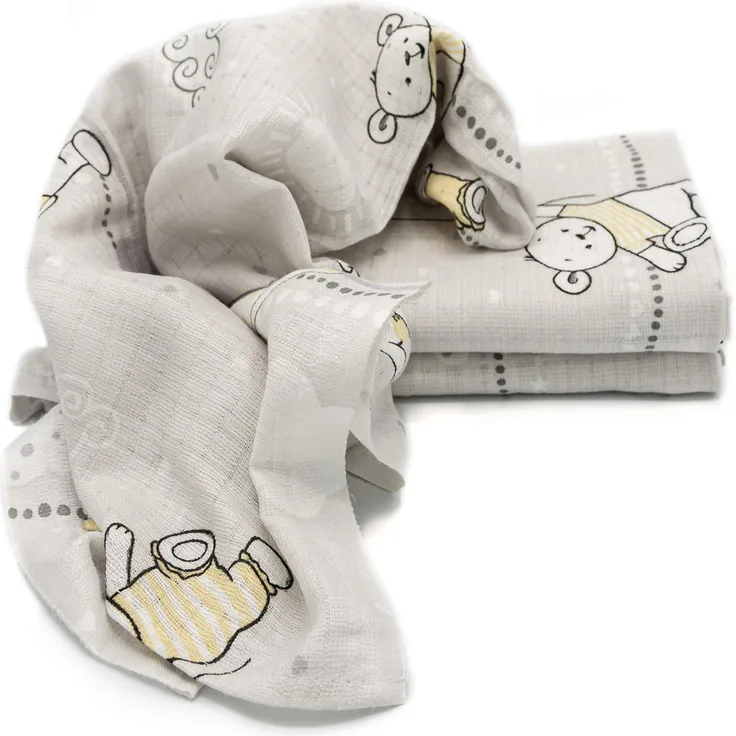 Clevere Kids Mulltücher bedruckt Sterne und Tiere | 3er-Pack | saugstark | Spucktücher | 70x80 cm | OEKO-TEX (Häschen und Bär vanilla)