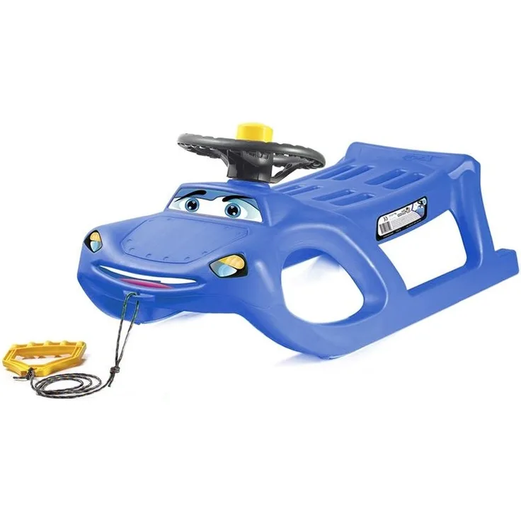 Kinderschlitten Zigi Zet Stering blau aus Kunststoff mit Hupe Zugband ab 3 Jahre