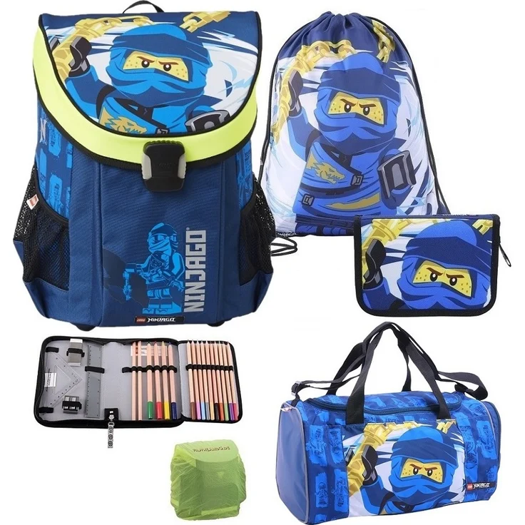 Lego Ninjago Schulranzen Set 5tlg. EASY Ranzen 1. Klasse mit Federmappe und Sporttasche Ninja Jay Blau – Bild 1