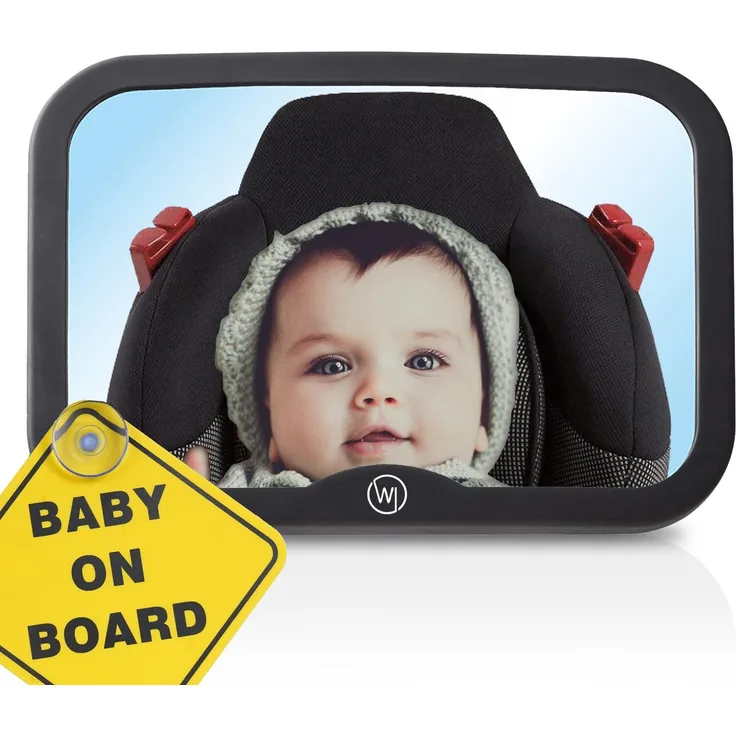 Wicked Chili Auto Baby Spiegel mit Baby on Board Schild, Rücksitzspiegel bruchsicher XXL Sichtfeld 21,5 x 14,5 cm