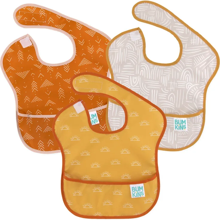 Bumkins SuperBib, verstellbarer Klettverschluss, alle Taschen, Baby-LED-Entwöhnung, wasserdicht, maschinenwaschbar, flecken- und geruchsresistent, BPA-frei, 6-24 Monate, 3er-Pack, Desert Boho Design