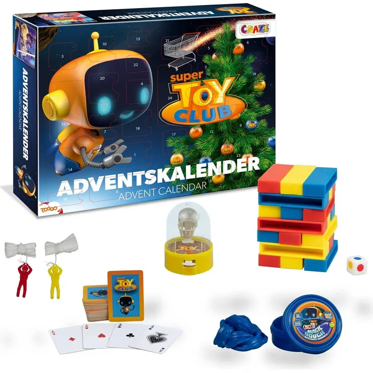 Craze Adventskalender Super Toy Club Weihnachtskalender 2022 Wissensspiel Geschicklichkeitsspiel Kreatives Spiel für Kinder und Erwachsene 20289