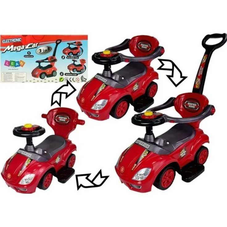 Lean Cars Mega Car 3in1 Red Ride with Pusher
