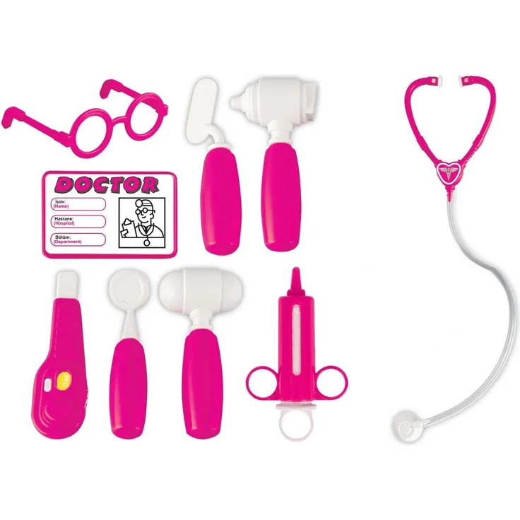 Pilsan Kinder-Arztset 03232, 9-teilig, Spritze, Stethoskop, Otoskop, Arztausweis pink – Bild 1