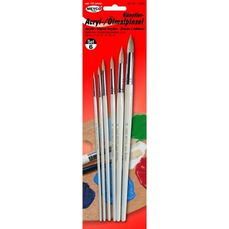 Acrylpinsel - Ölmalpinsel, rund, 6er-Set