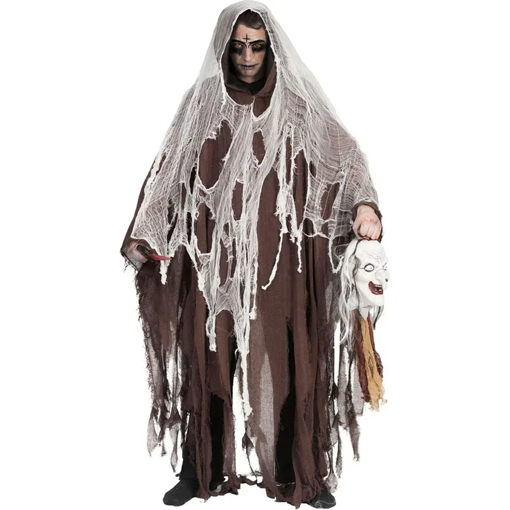Halloween Umhang mit Kapuze - Braun - Gruseliges Ghul Tod Zombie Kostüm für Halloween, Mottoparty oder Karneval