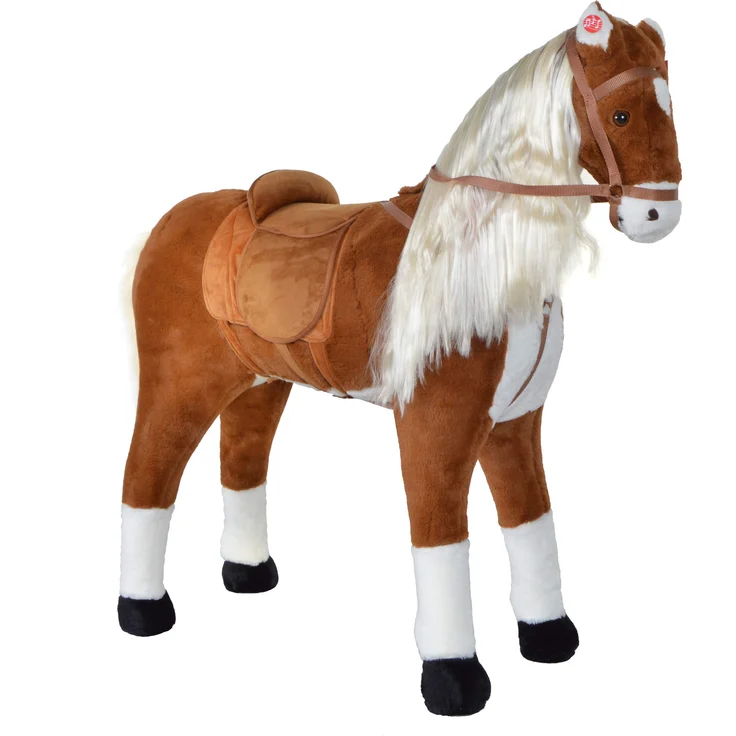 XXL Plüschpferd 105cm - Elsa, das riesige Reitpferd für Kinder, tolles Stehpferd zum Draufsitzen inkl. kleiner Bürste, 100kg Tragkraft - ein Kindertraum für Mädchen! Farbe: braun/blonde Mähne - Preisvergleich – Bild 1