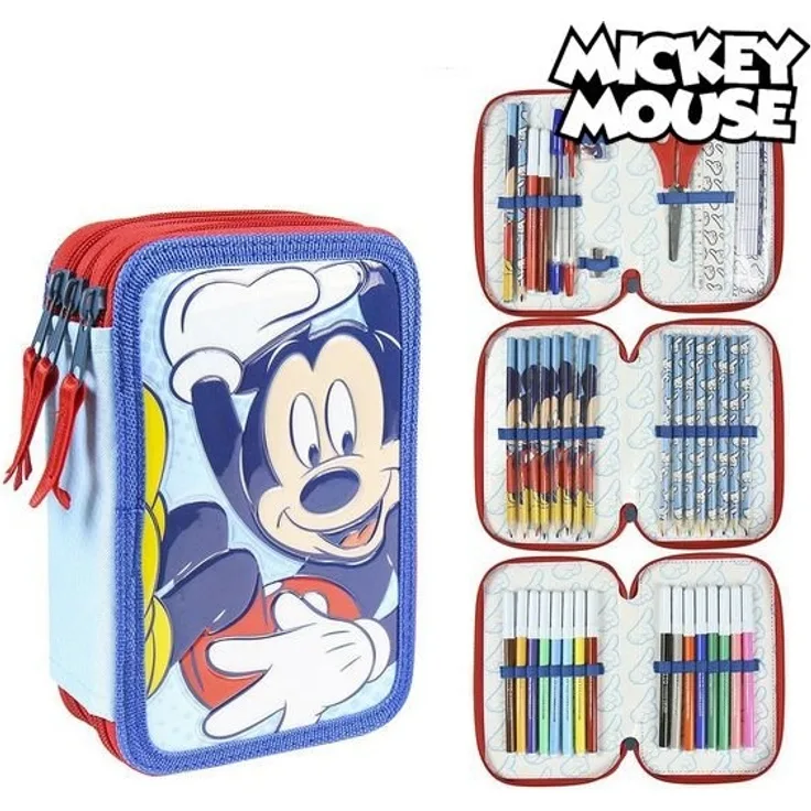 Federtasche Federmappe Schüleretui 3fach Giotto Mickey Mouse Blau 43 teilig