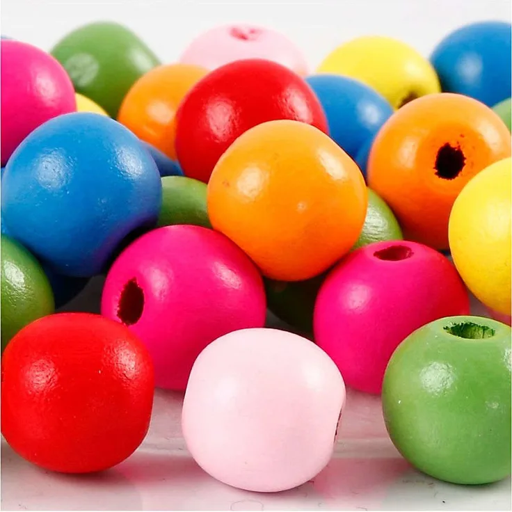 Holzperlen Mix, D: 12 mm, Lochgröße 2,5-3 mm, Sortierte Farben, 22g, ca. 40 sort.