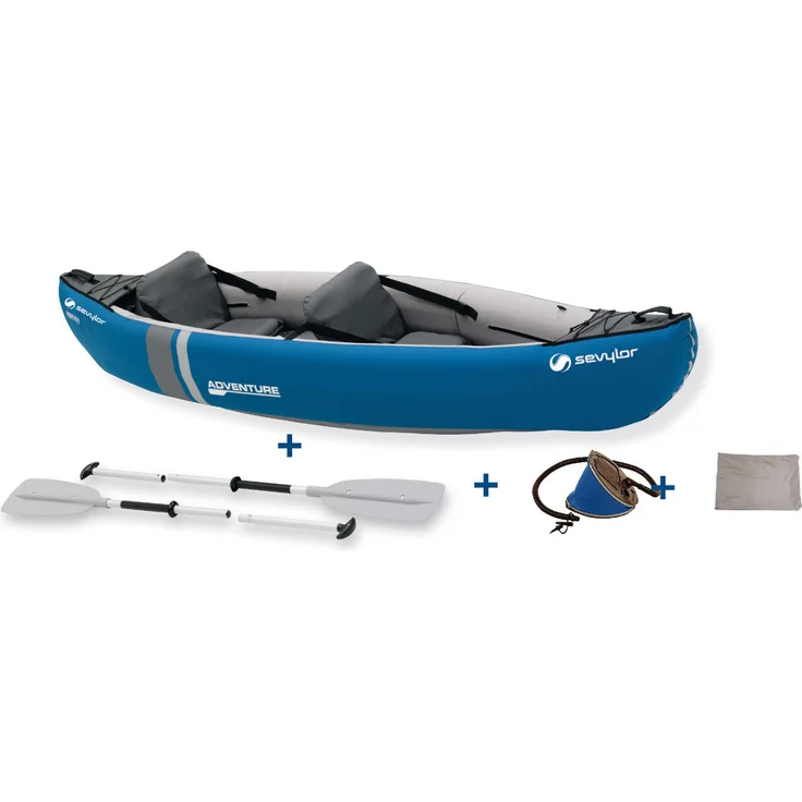 Sevylor 2-Sitzer Kajak Adventure™ Kit blau 314x88 cm aufblasbar Kanu mit 2x Einhandpaddel, Tasche – Bild 4