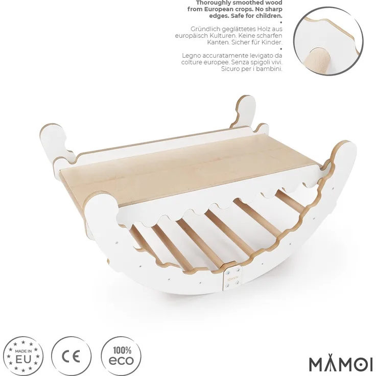 MAMOI® Klettergerüst indoor für Kinder | Kletterbogen mit Rutsche | Yarnwood Triangle Gym | Wippe Holz | Triangle Gym Dreieck | Kletterdreieck für Kinderzimmer | CE | 100% ECO | Made in EU