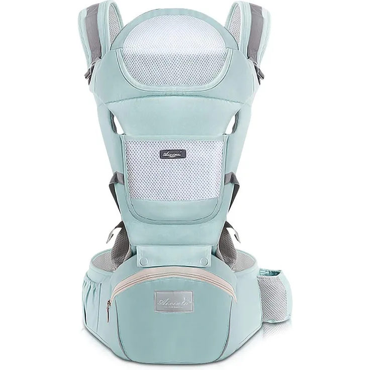 SONARIN Babytrage Ergonomisch mit Hüftsitz/reiner Baumwolle, Kopfstütze, Mehrfachpositionierung: Rücken, Bauch, einstellbar für Neugeborene und Kleinkinder 0 bis 36 Monate (bis zu 30 kg) Grün