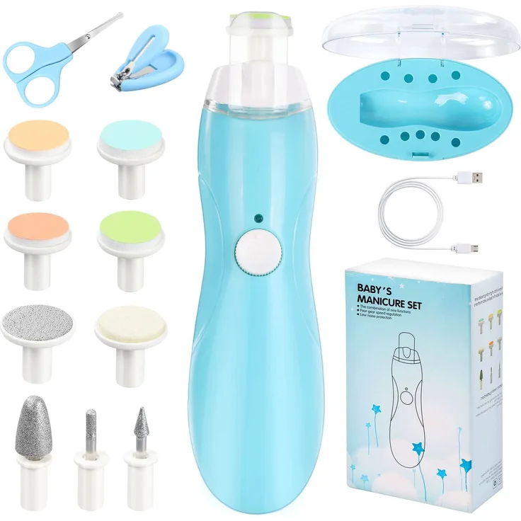 Vicloon Elektrische Baby Nagelfeile,12 in 1 Nagelpflege Nageltrimmer mit Ersatz-Aufsätzen und USB-Ladekabel, Elektrische Maniküre & Pediküre Set für Neugeborene, Kleinkinder
