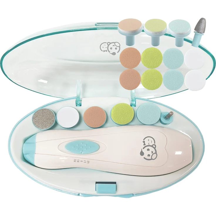Royal Angels Baby Nagelknipser 20 in 1 von | Sicherer elektrischer Baby Nagelschneider, Baby-Nagel-Dateikit, zusätzliche Ersatzköpfe, neugeborene Kleinkindzehen und Fingernägel (weißBlau) – Bild 1
