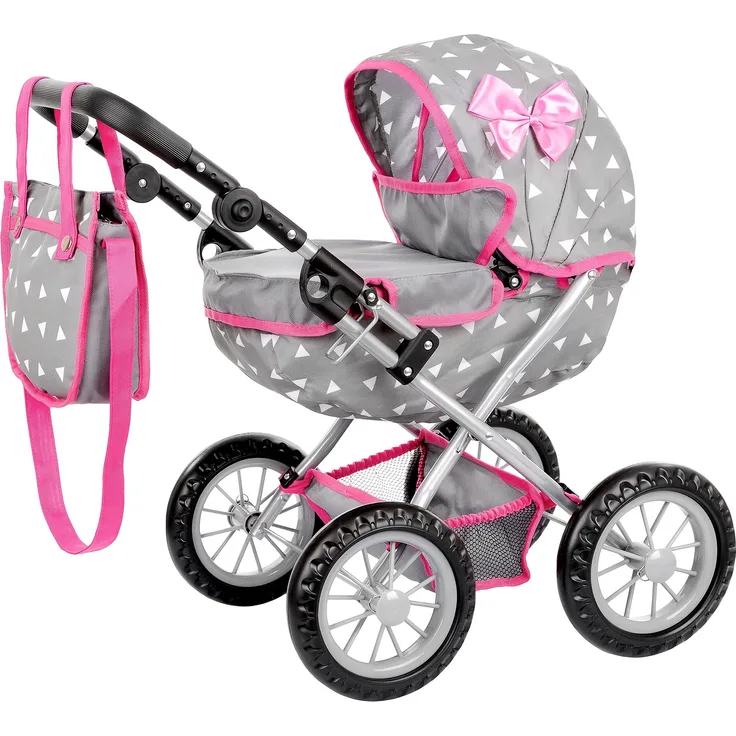 Kinderplay Puppenwagen ab 2 Jahre, Kinderwagen Puppen - Leichte und Stabile Konstruktion, Kinderpuppenwagen ab 3 Jahre, Höhenverstellbar von 33 bis 63 cm, Spielzeug Draussen, KP0261_KP0262 (KP0261R)