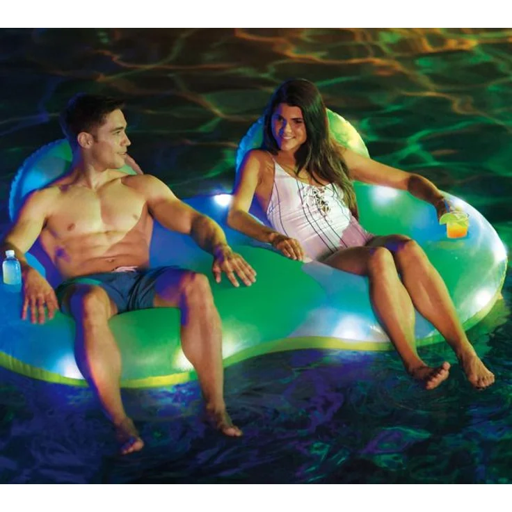 Summer Waves Schwimminsel Doppelsitzer Luftmatratze inkl. LED | Grün | – Bild 2