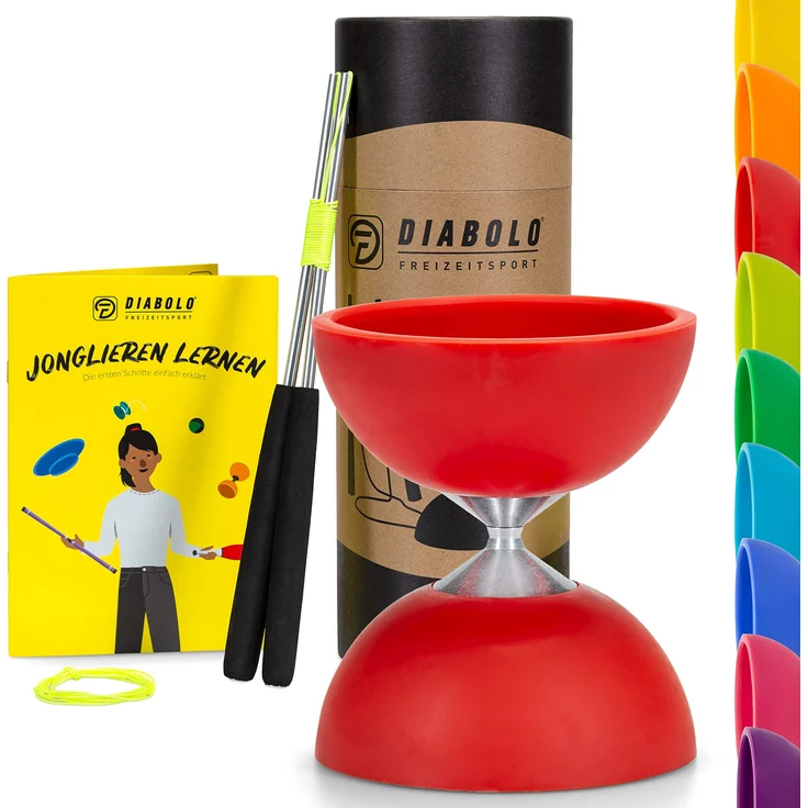 Diabolo Freizeitsport Jonglier-Set Basic mit Diabolo (rot), Handsticks aus Aluminium, Ersatzschnur (160cm) und Gedruckter Anleitung - ideal zum Verschenken für Kinder, Einsteiger & Anfänger – Bild 1