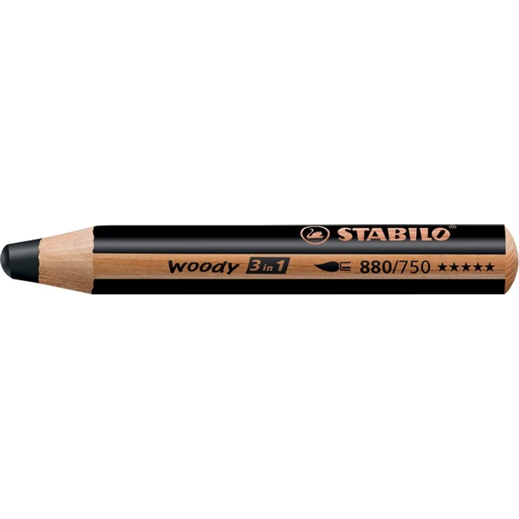 STABILO woody Farbstift schwa Buntstift, Wasserfarbe & Wachsmalkreide - STABILO woody 3 in 1 - schwarz – Bild 2