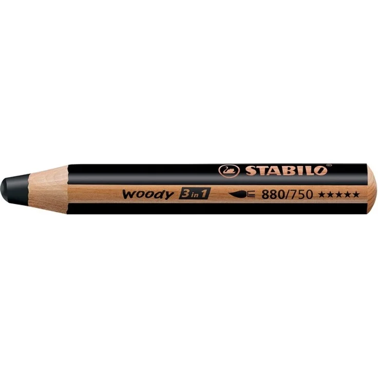 STABILO woody Farbstift schwa Buntstift, Wasserfarbe & Wachsmalkreide - STABILO woody 3 in 1 - schwarz – Bild 1