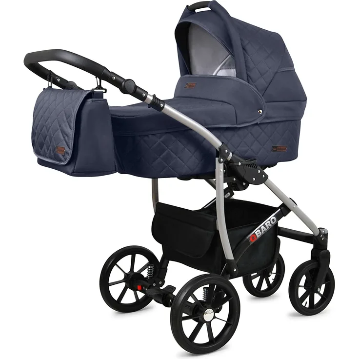 BABYLUX Qbaro Kinderwagen 3 in 1 Tief Babywagen Kindersitz Autositz Rahmen aus Aluminium Multifunktionskinderwagen Funktionell Sicher 60 x 95 x 115 cm Graurahmen Grafit