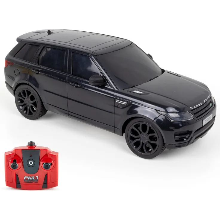 CMJ RC CARS Range Rover Sport Offiziell Lizenziertes ferngesteuertes Auto 1:24 mit funktionierenden LED-Lichtern, funkgesteuerter Supersportwagen (Schwarz)