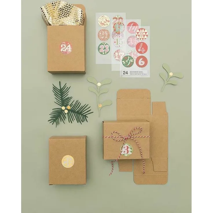 Adventskalender Boxen Kraftpapier, 24 Stück
