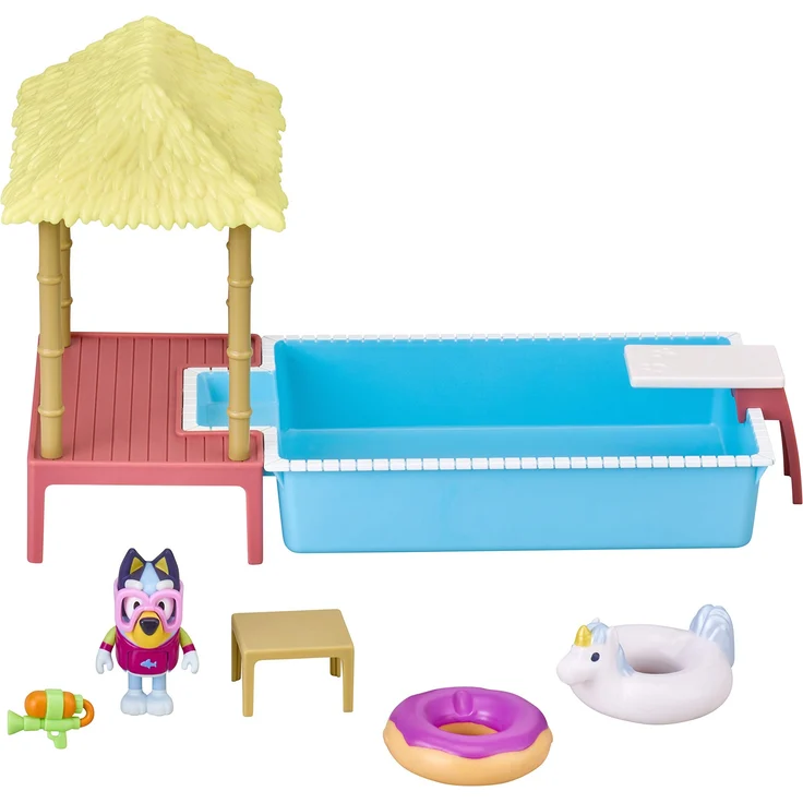 Bluey 13065 Blueys Pool-Spielset mit Figur (6,3–7,6 cm) und Zubehör, Mehrfarbig, 6. 5 x 4. 72 x 10. 63 inches – Bild 1